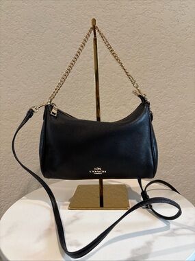 Coach Black Pebbled Leather Shoulder Bag with Gold Chain Strap